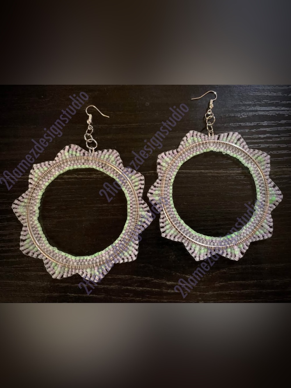Glow-In-The-Dark Seed Bead Large Hoop Earrings